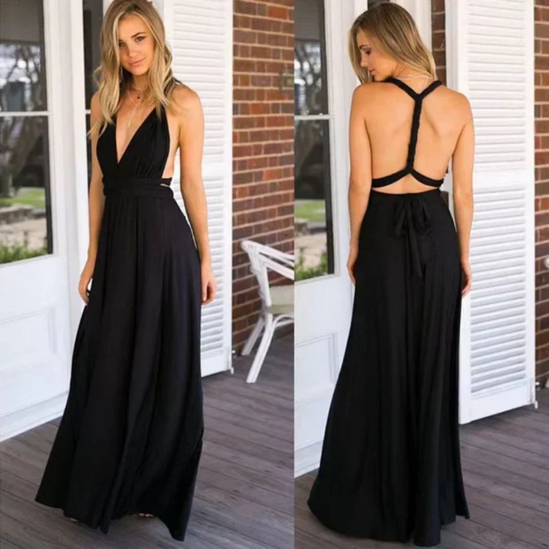 Mila - Nude Halter Maxi Jurk