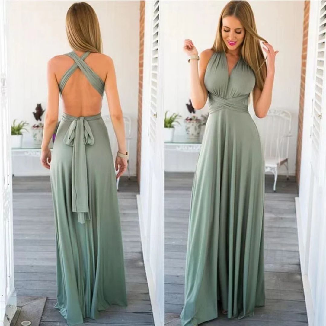 Mila - Nude Halter Maxi Jurk