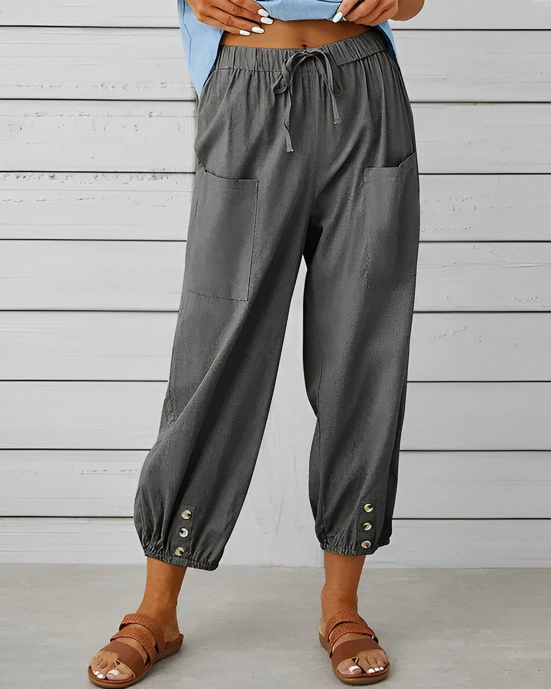 Maya - Wijde Linnen 7/8 Broek met Hoge Taille en Zakken