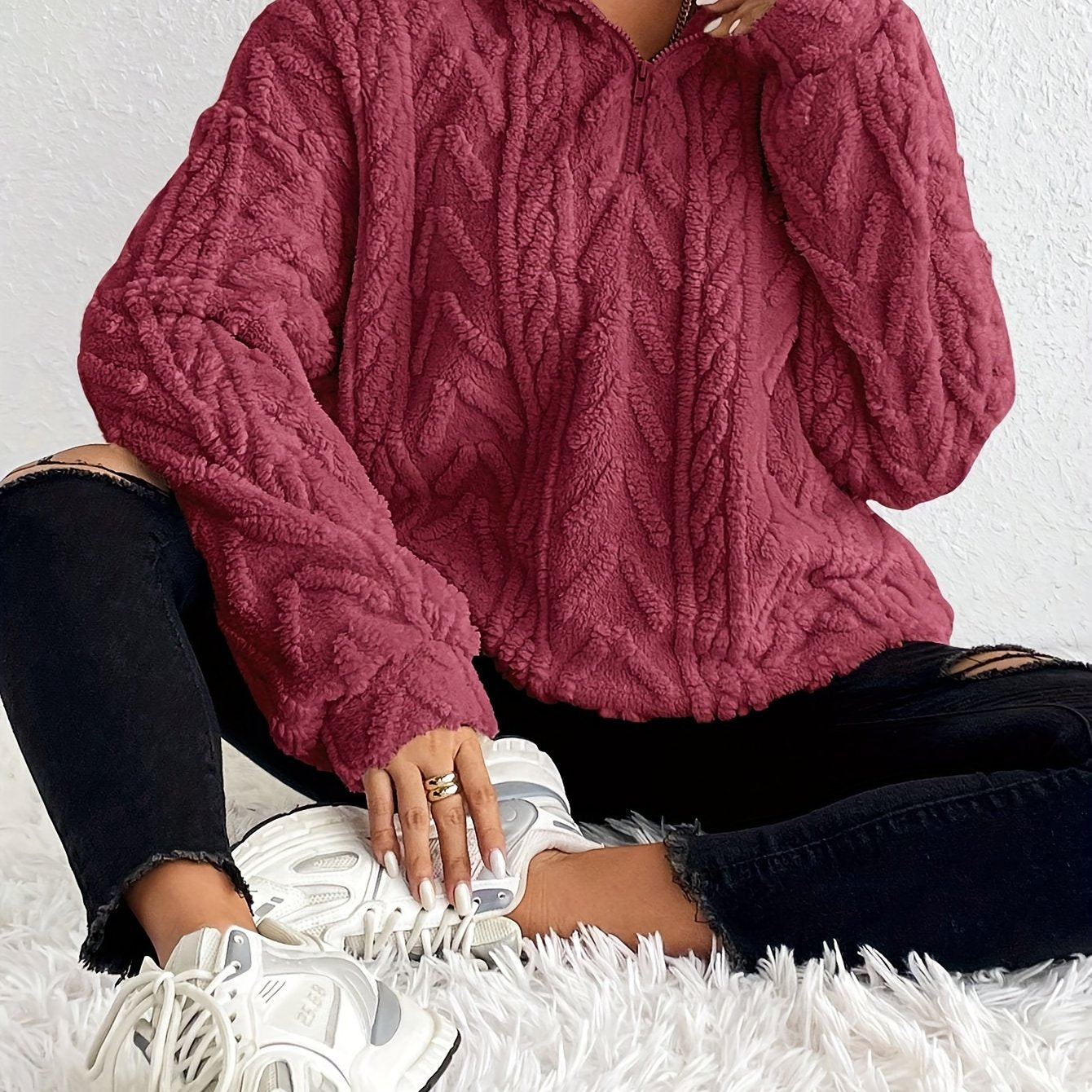 Arianna - Fleece Trui met Kraag en Ritssluiting.