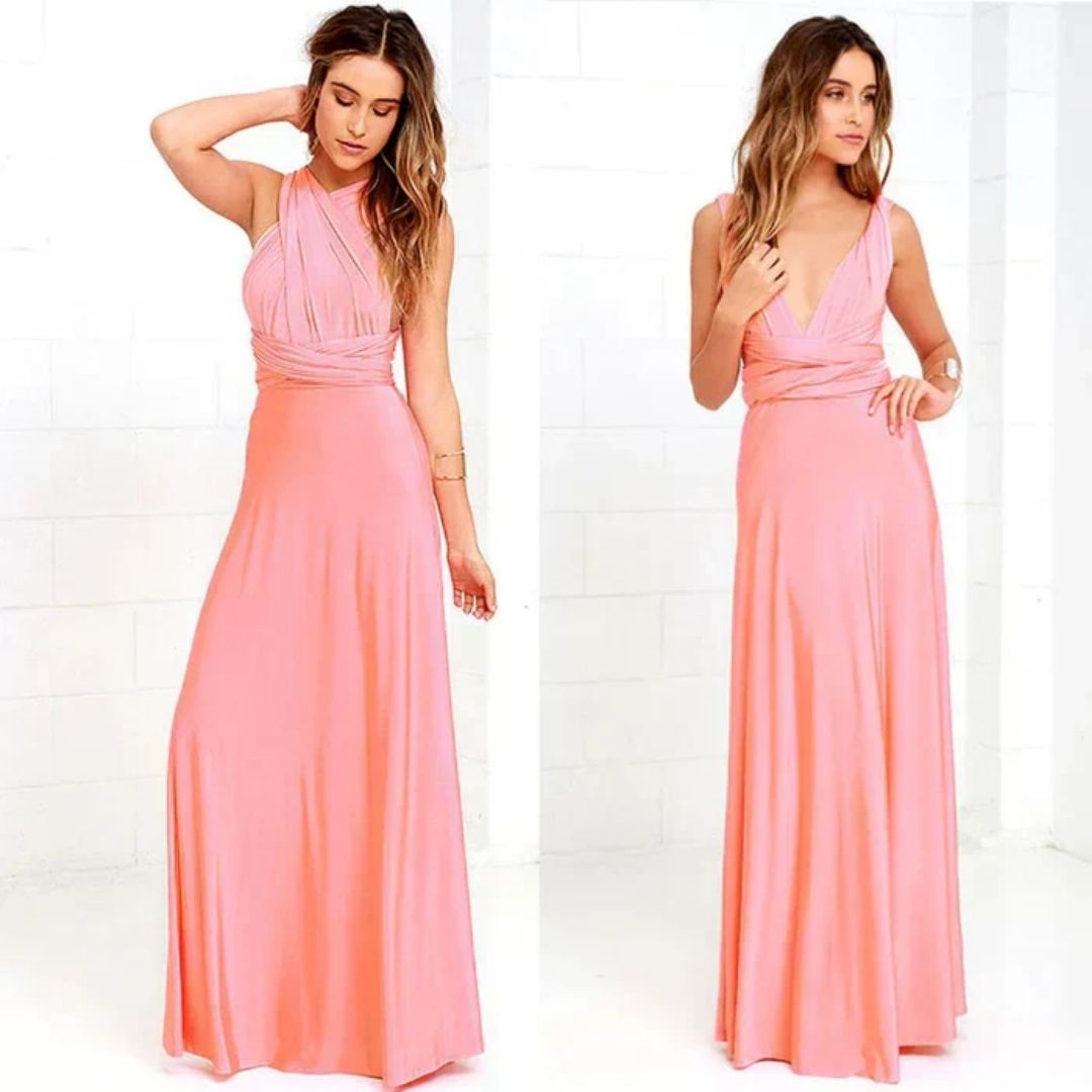 Mila - Nude Halter Maxi Jurk
