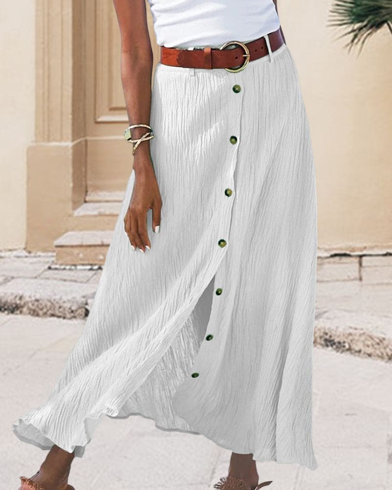 Georgiana - Effen Kleur en Zwierig Ontwerp Maxi Rok