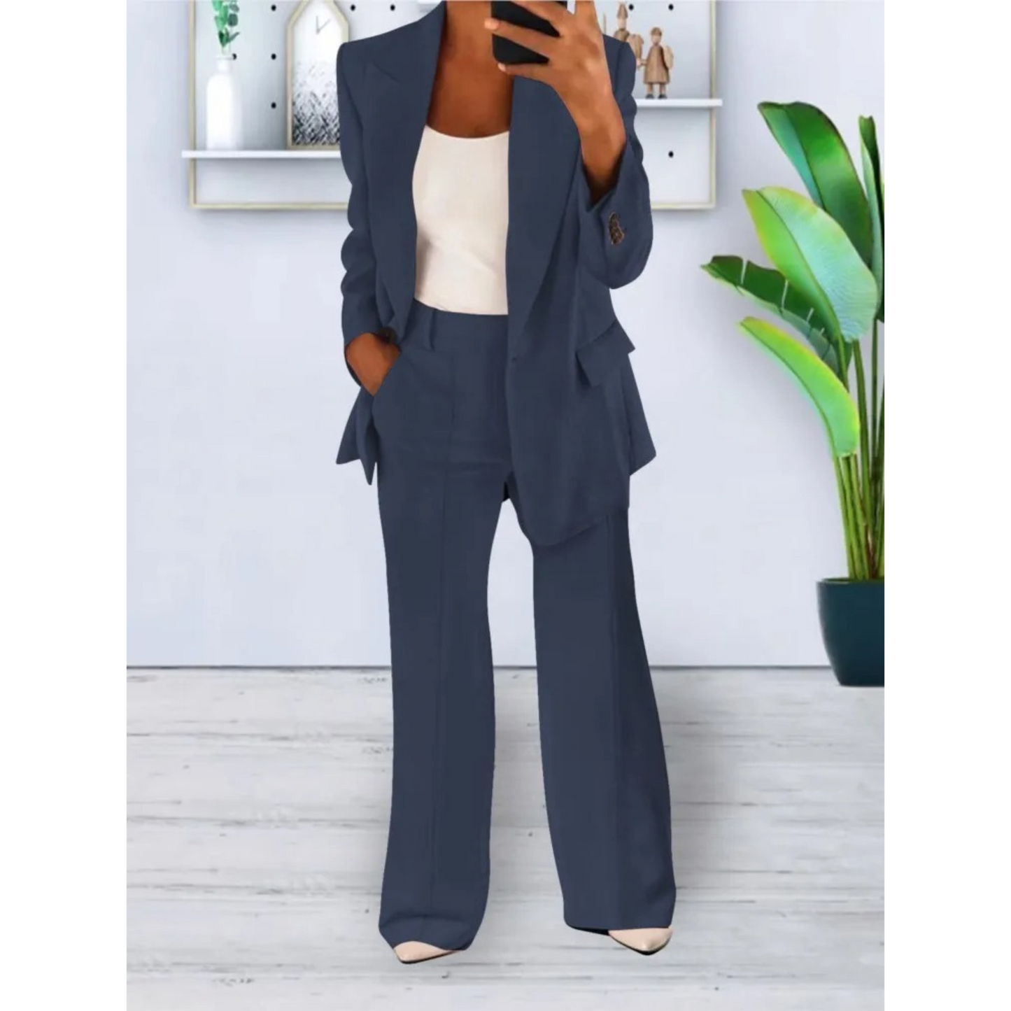 Lynn - Loose fit Effen kleur Casual zak Blazer en Broek Set