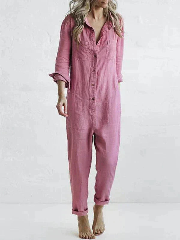 Mia - Linnen Button-Up Jumpsuit