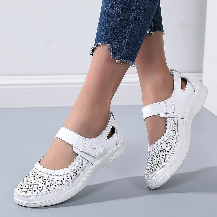 Sofiya - Witte Lederen Orthopedische Comfort Loafers voor Dames