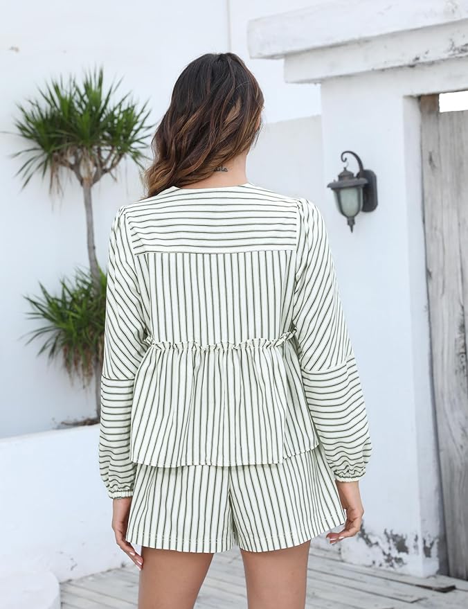 Sophie - Gestreepte Peplumtop en Short Set