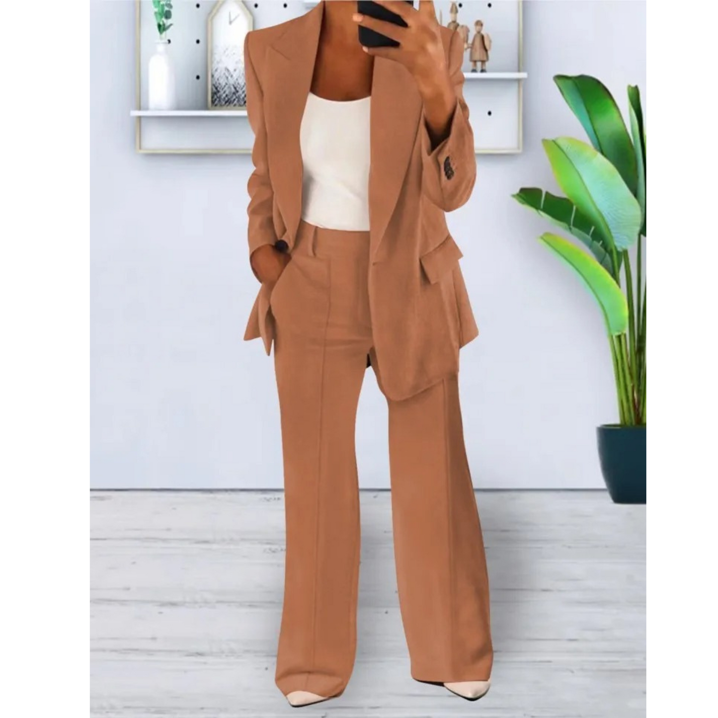 Lynn - Loose fit Effen kleur Casual zak Blazer en Broek Set