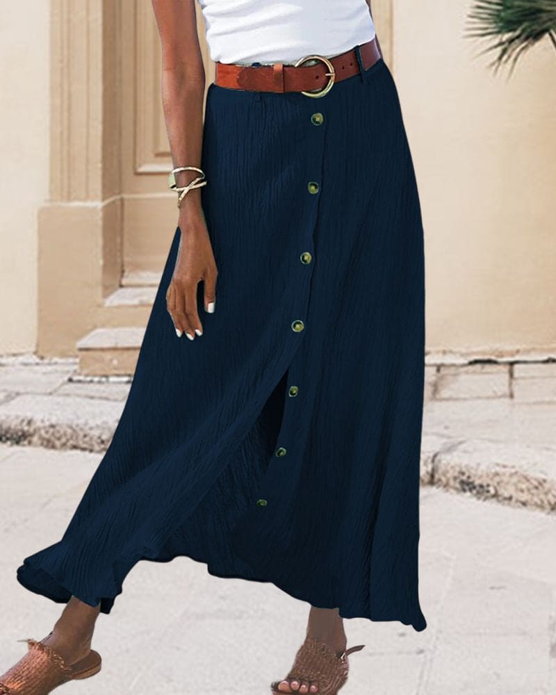 Georgiana - Effen Kleur en Zwierig Ontwerp Maxi Rok