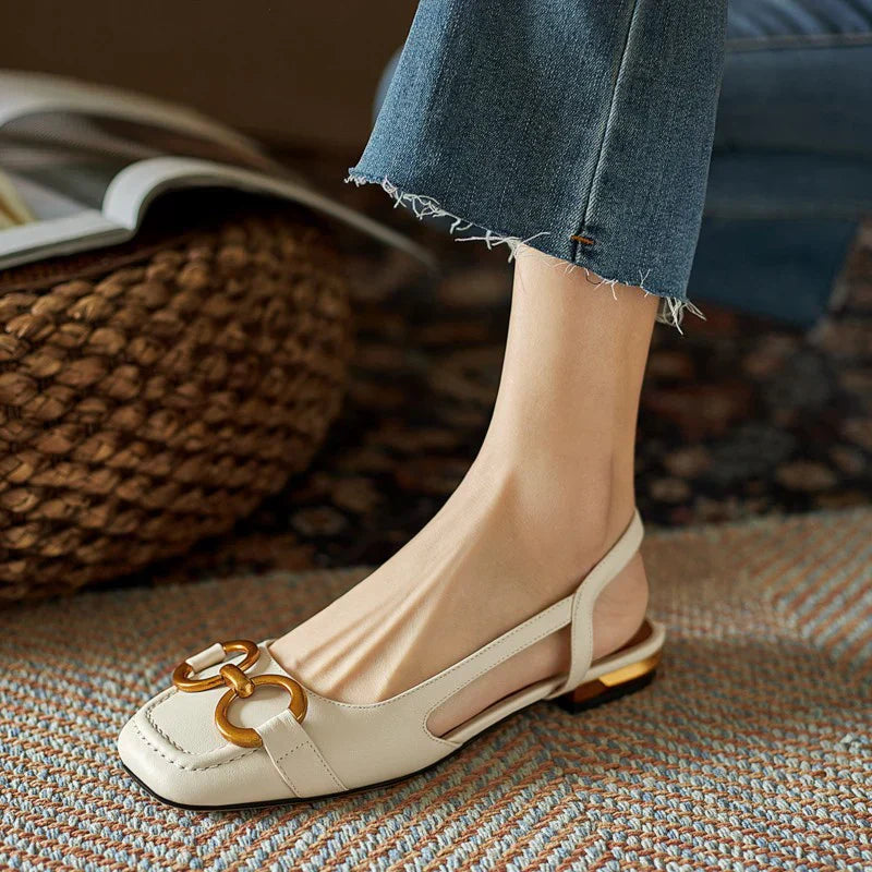 Mia - Suède Slingback Ballerina's met Gouden Ringen