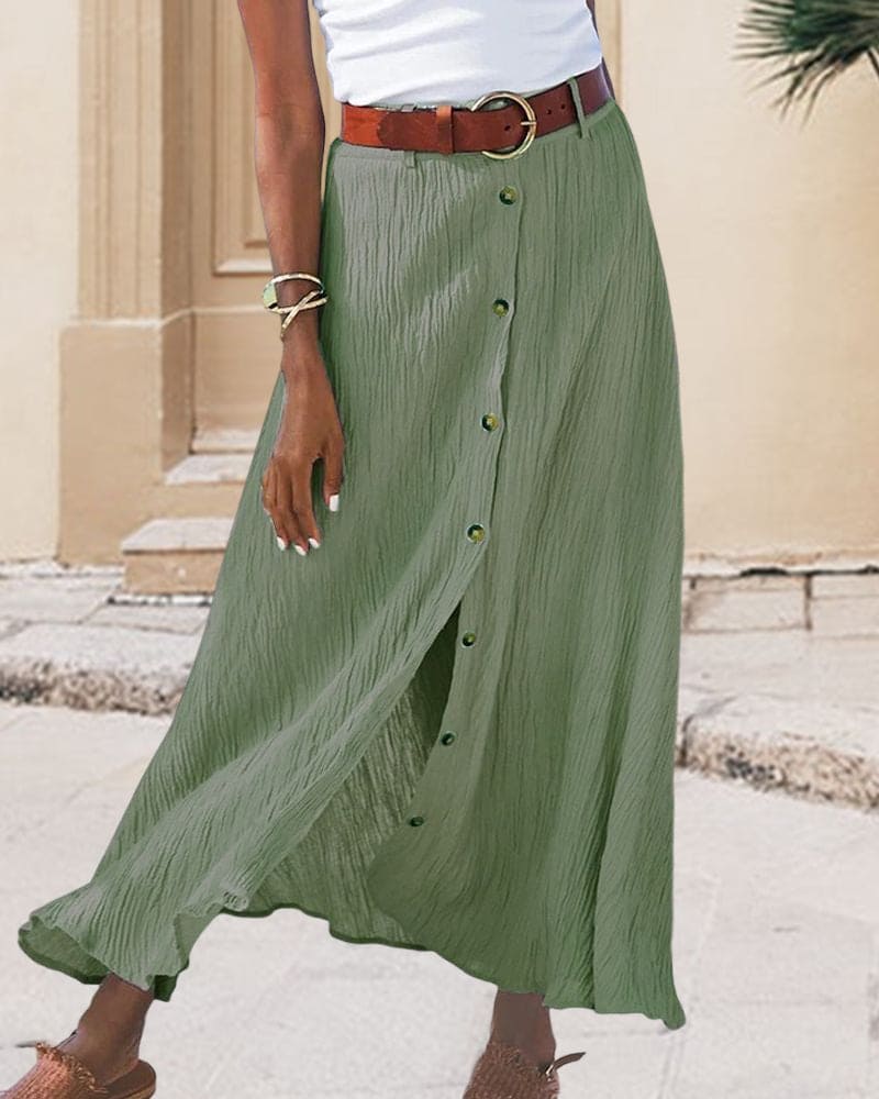 Georgiana - Effen Kleur en Zwierig Ontwerp Maxi Rok