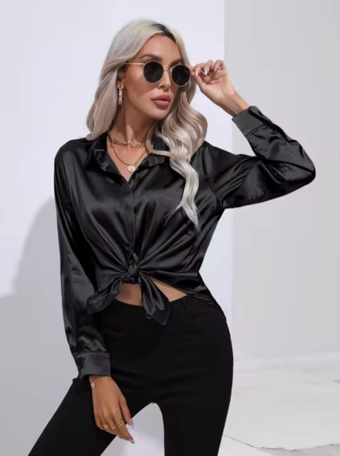 Maeve - Satijnen blouse met lange mouwen