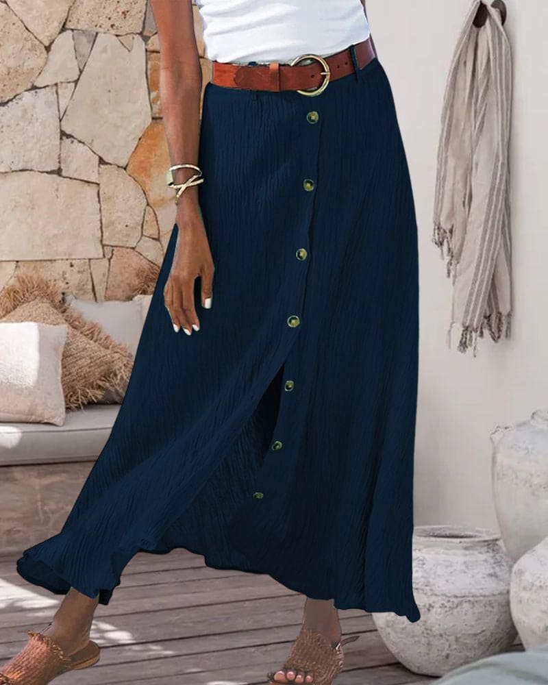 Georgiana - Effen Kleur en Zwierig Ontwerp Maxi Rok