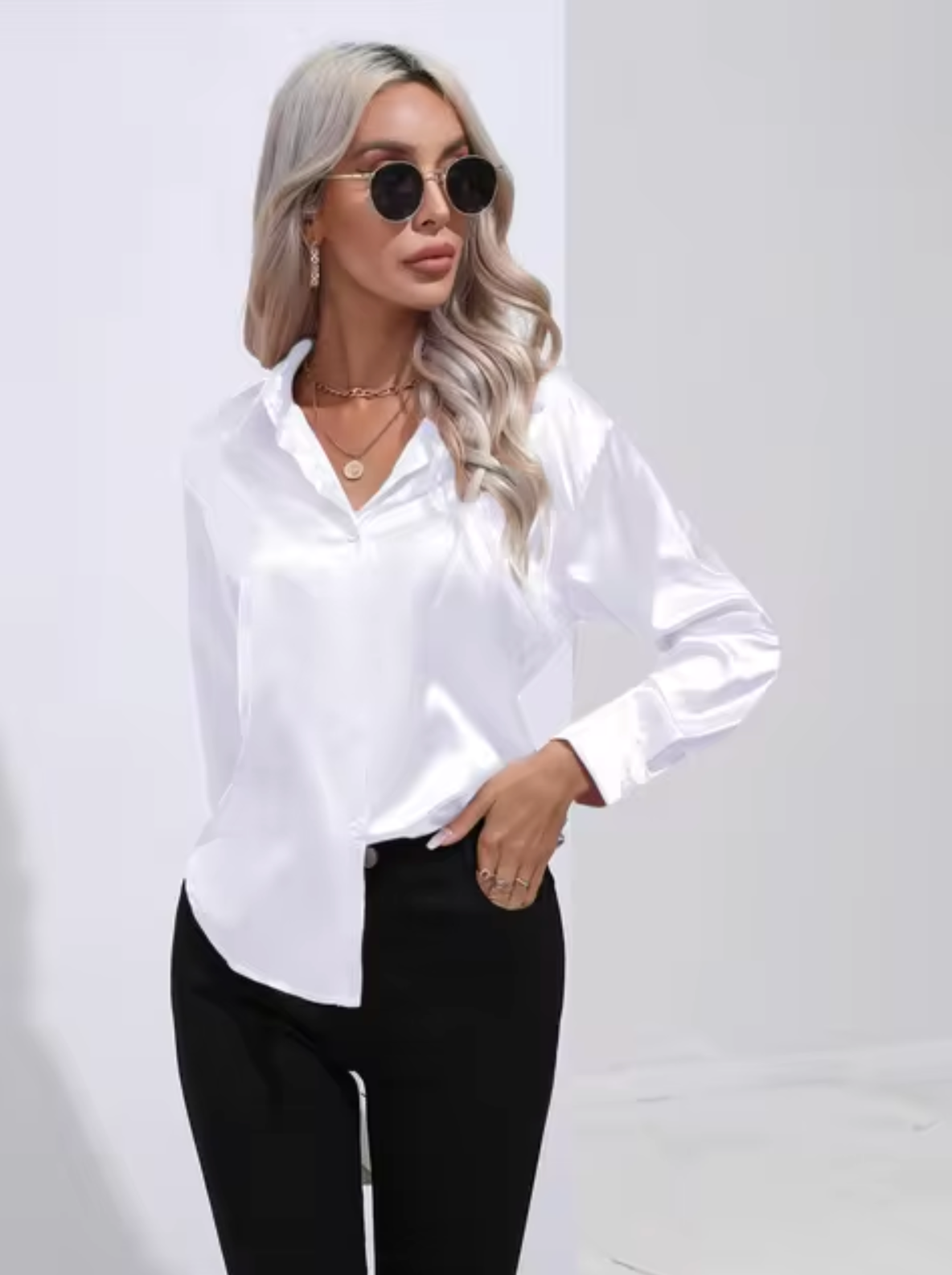 Maeve - Satijnen blouse met lange mouwen