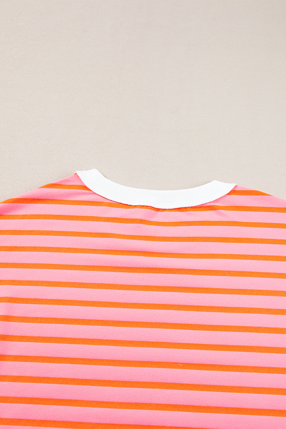 Anna - Horizontaal Gestreept Loose Fit T-shirt met Contrast Trim en Wijde Korte Mouwen