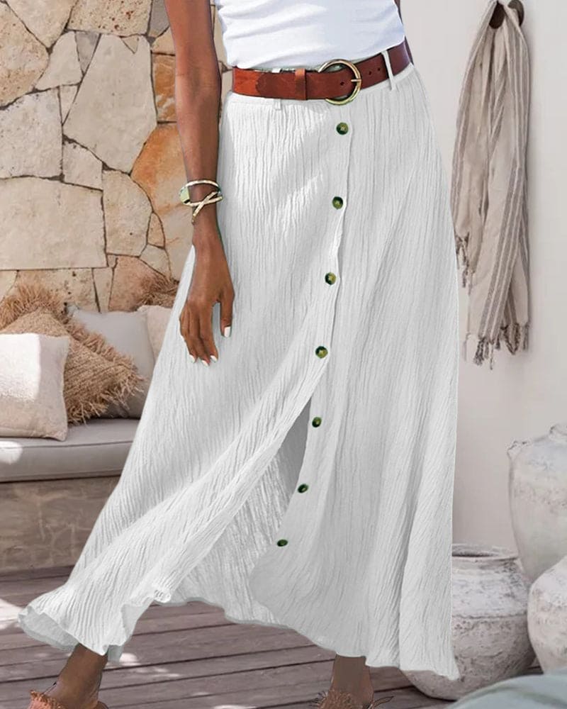 Georgiana - Effen Kleur en Zwierig Ontwerp Maxi Rok