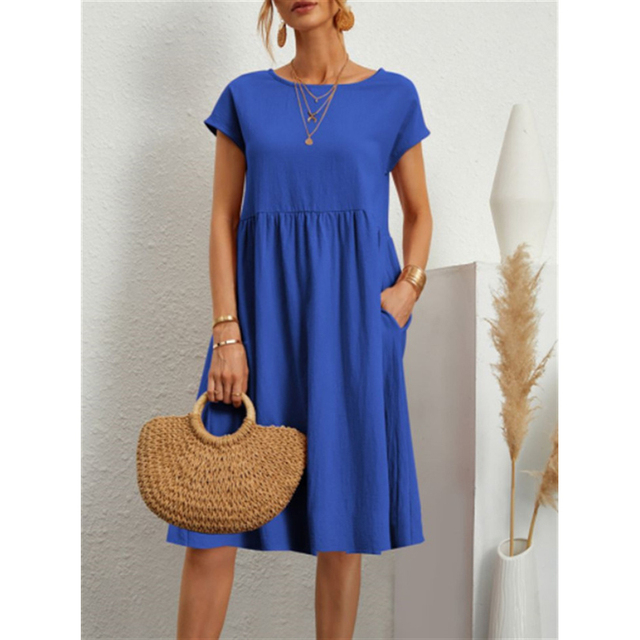 Mexx Musthave A-Lijn Jersey Midi Jurk met Korte Mouwen