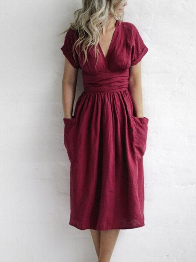 Camryn - Linnen Lace-Up Jurk Stijlvol & Veelzijdig Elegantie