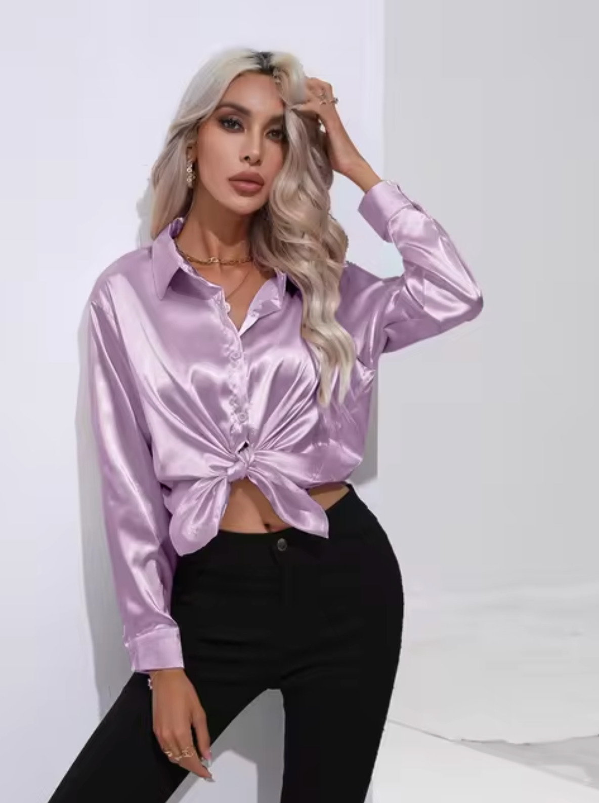 Maeve - Satijnen blouse met lange mouwen