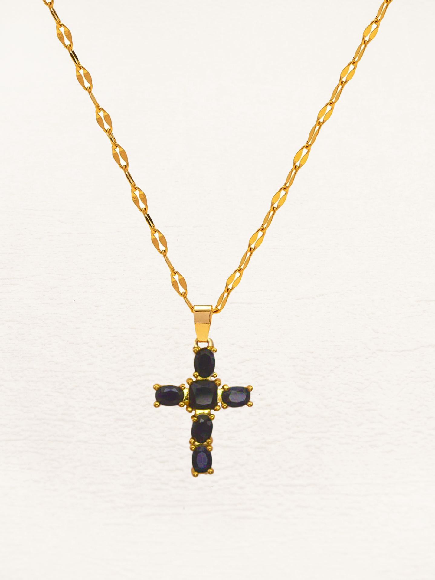 Jorienne - Zirkonia Kruis Ketting Goud Wit/Roze/Zwart