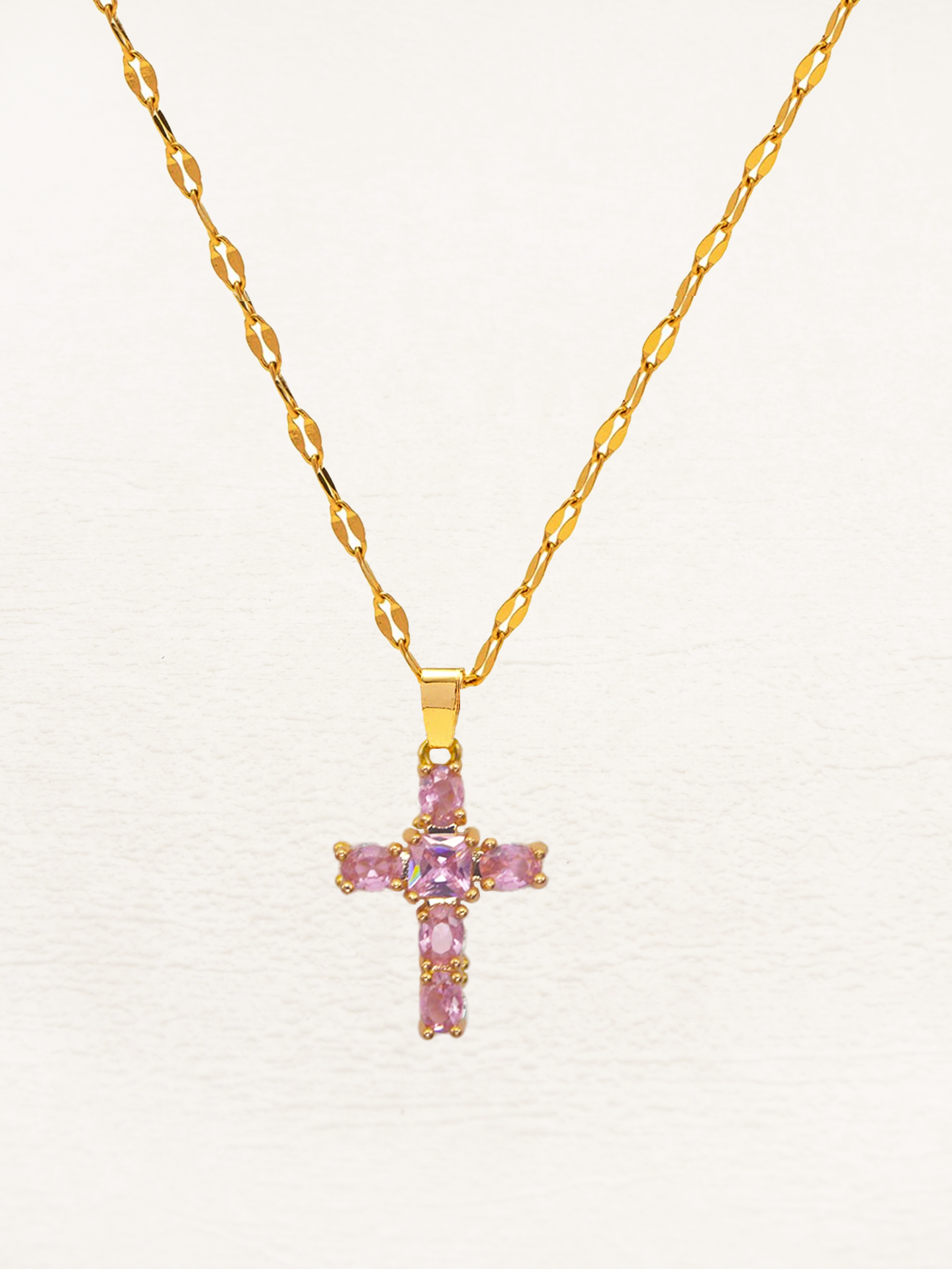 Jorienne - Zirkonia Kruis Ketting Goud Wit/Roze/Zwart