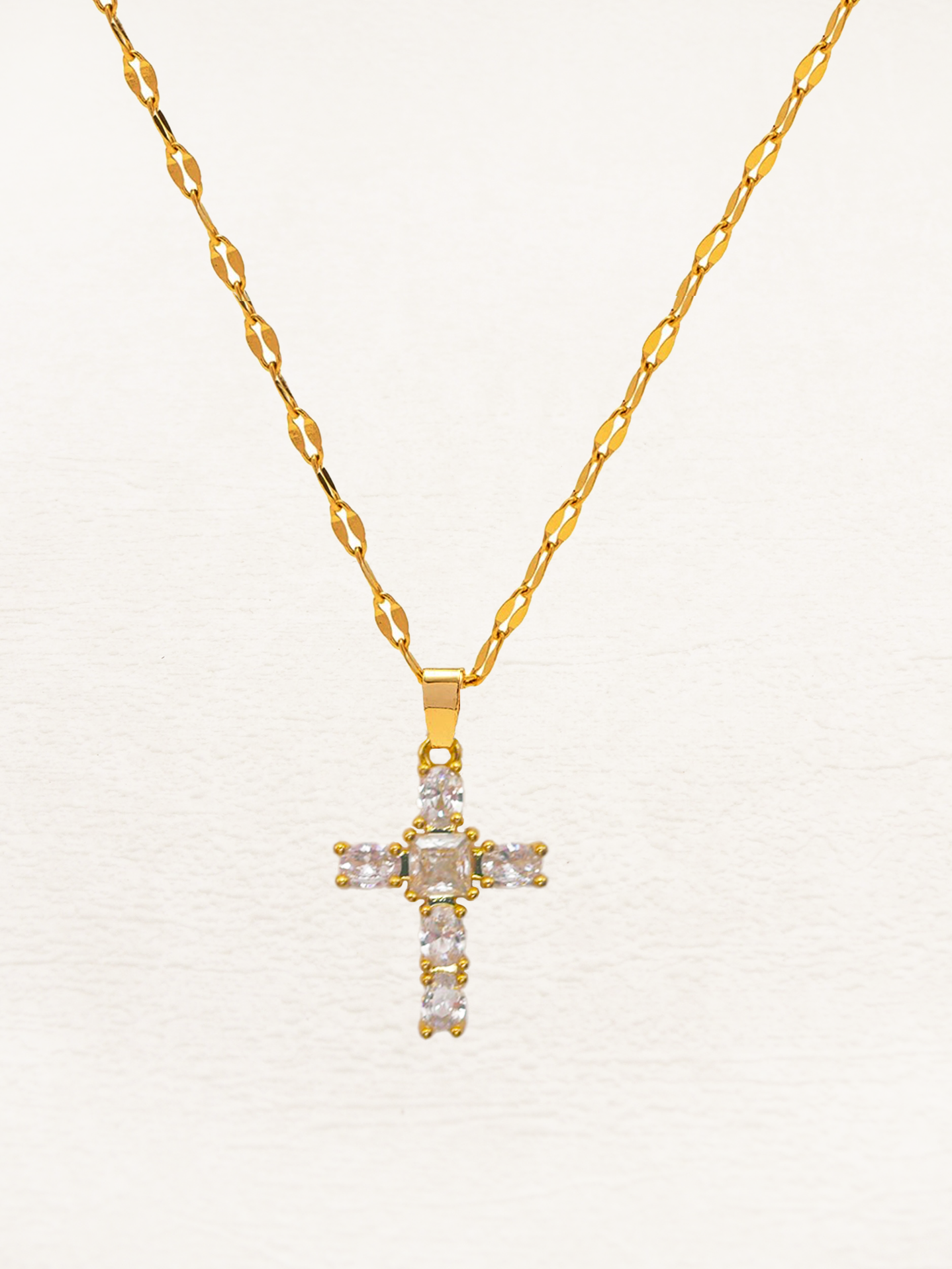 Jorienne - Zirkonia Kruis Ketting Goud Wit/Roze/Zwart