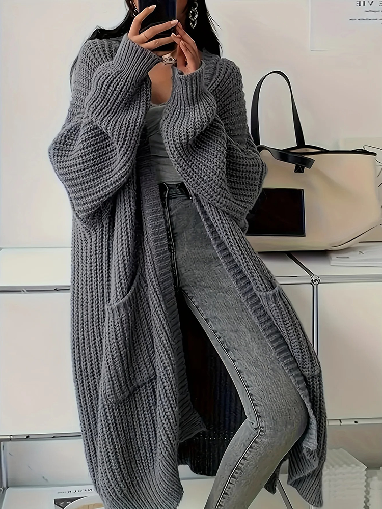 Lotte - Lang Vest voor Dames | Stijlvolle Oversized Cardigan | Streetstyle Vest in Grijs