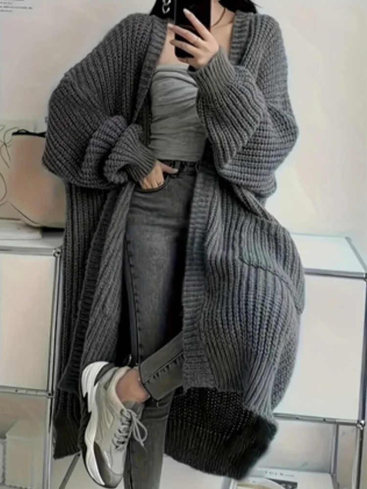 Lotte - Lang Vest voor Dames | Stijlvolle Oversized Cardigan | Streetstyle Vest in Grijs
