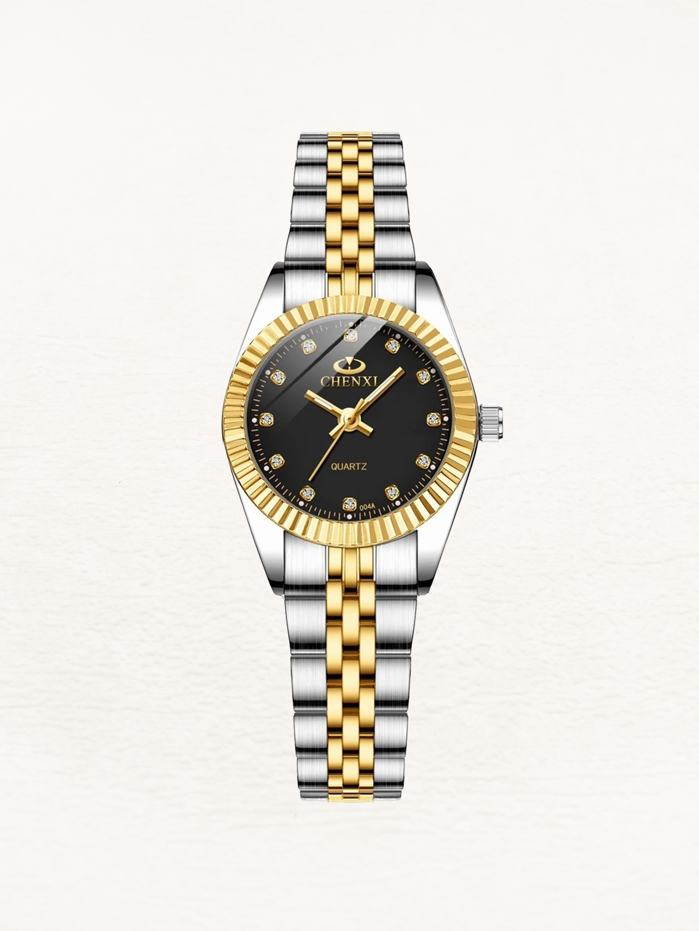 Ezra - Mini RVS Dames Horloge Zwarte Wijzerplaat Goud-Zilver