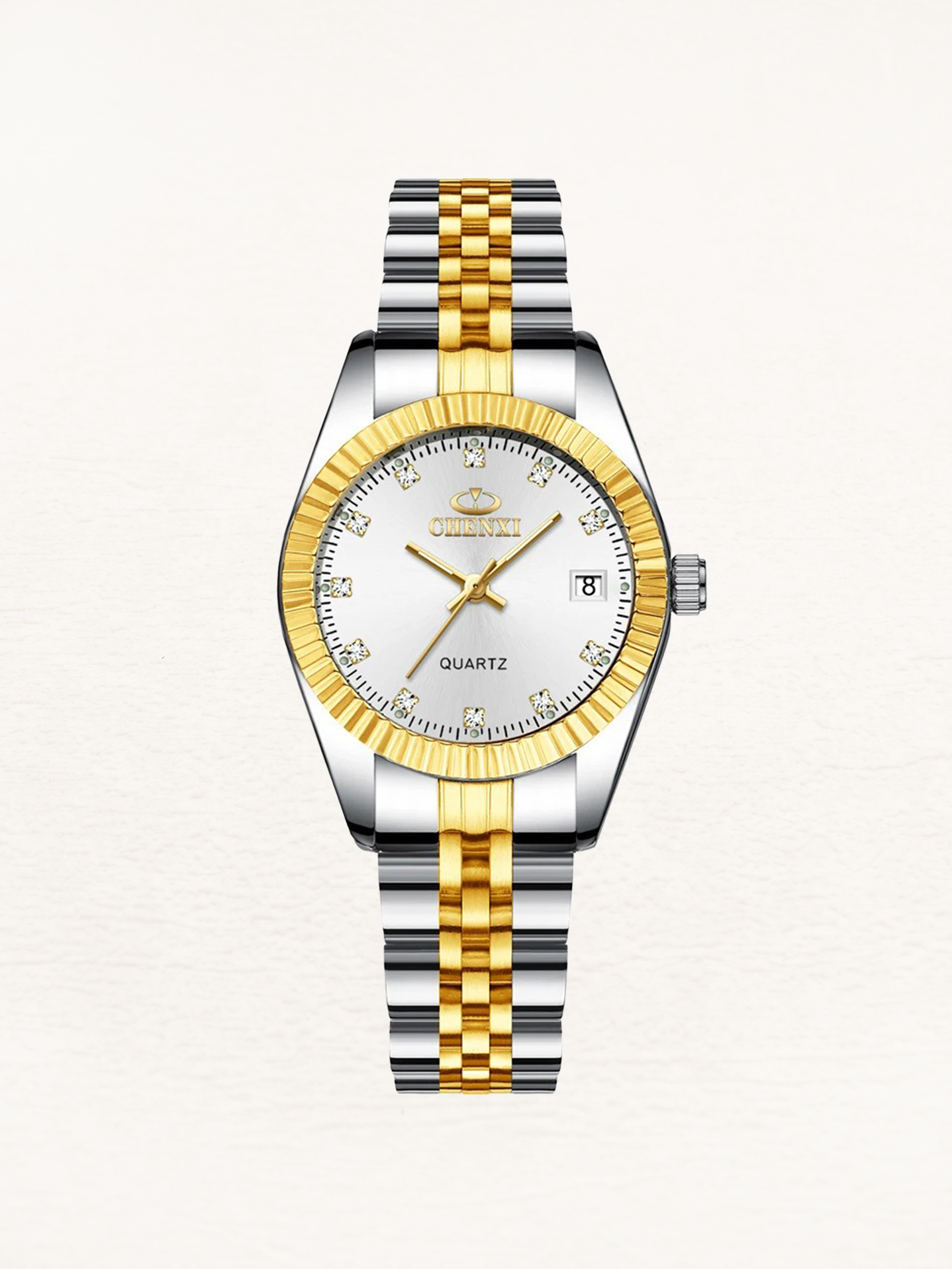 Nowi - Mini RVS Dames Horloge Met Kalender Goud-Zilver