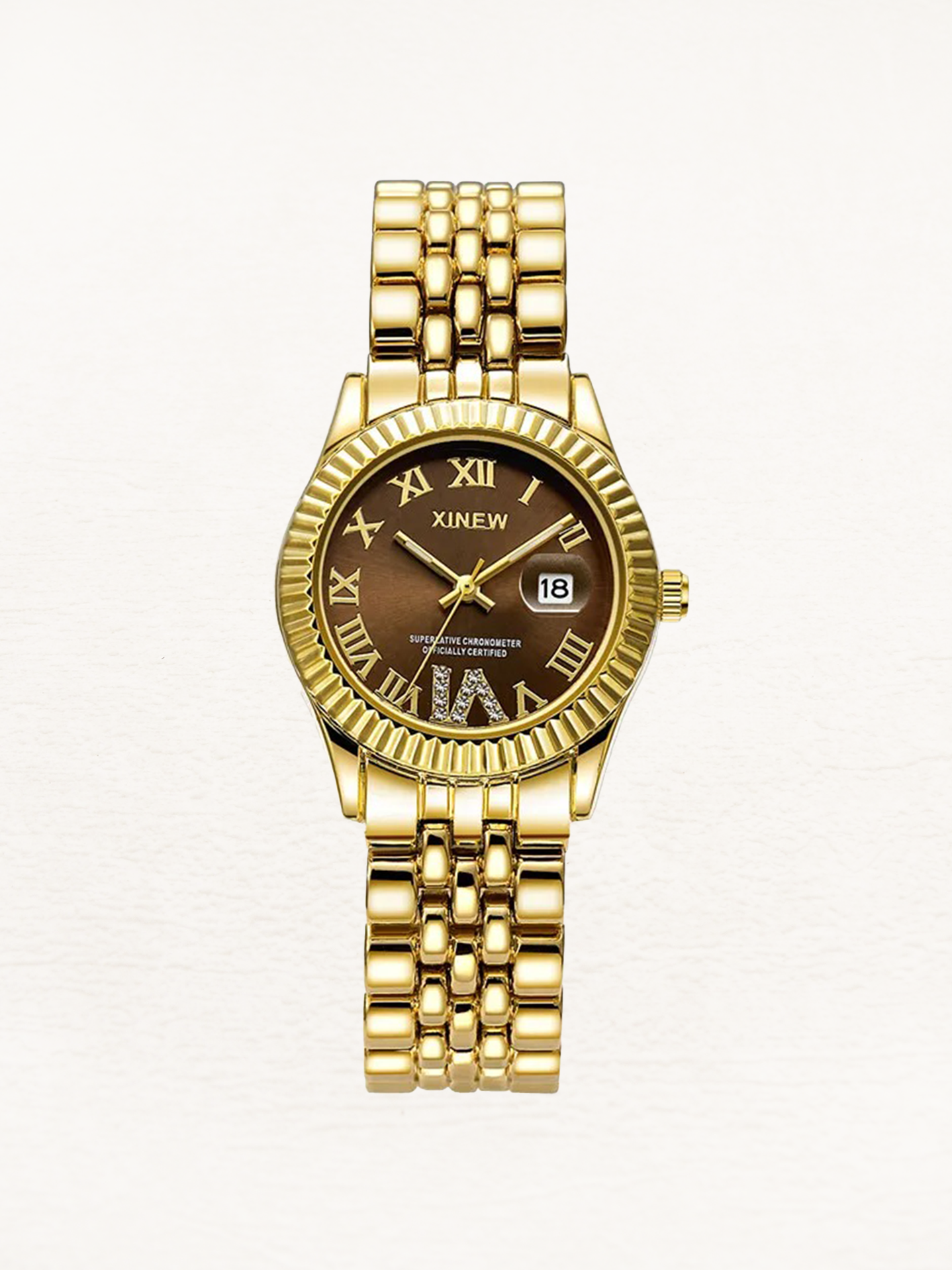 Mint - Quartz Dames Horloge Met Zirkonia Goud-Bruin