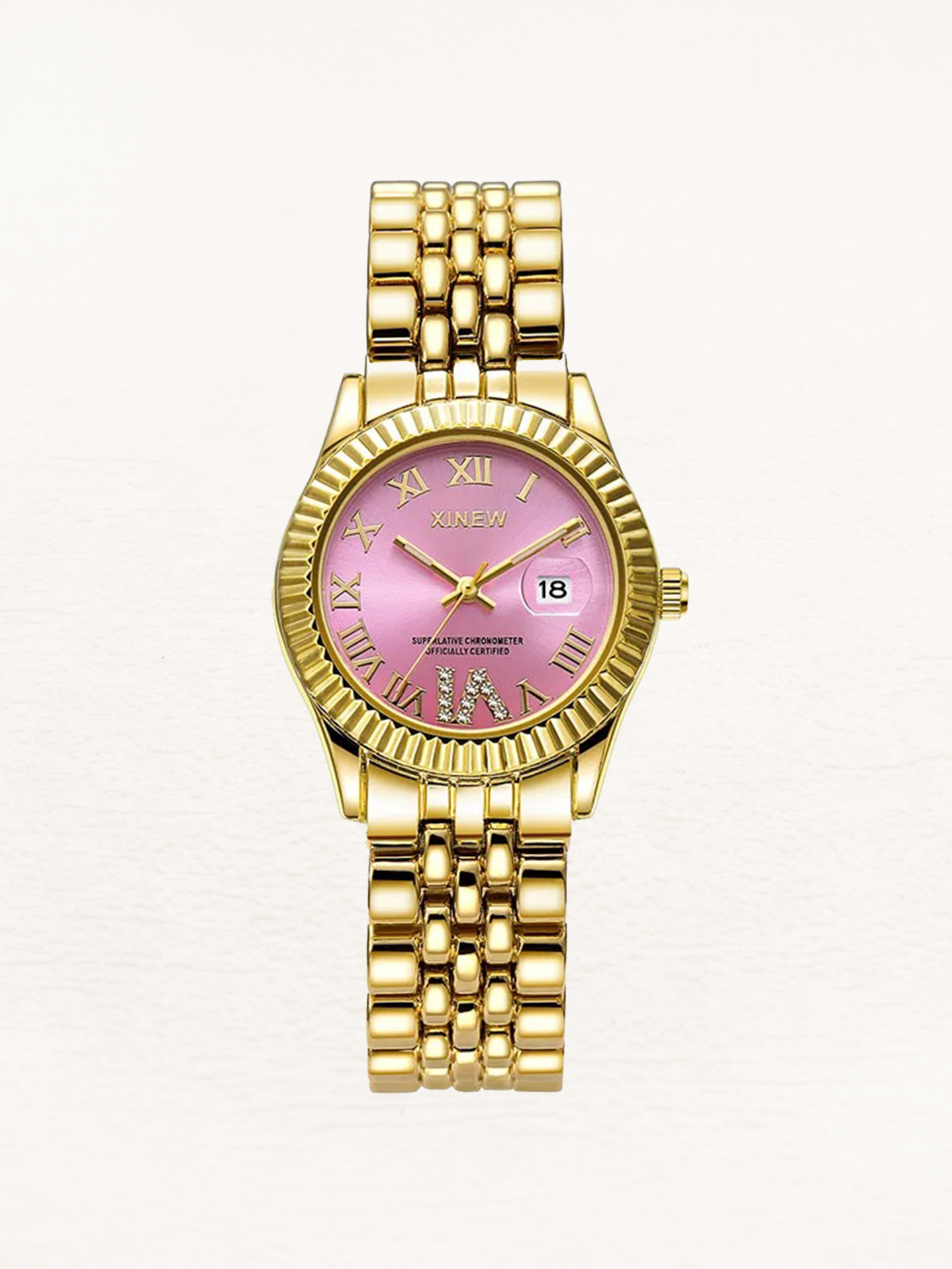 Niene - Quartz Dames Horloge Met Zirkonia Goud-Roze