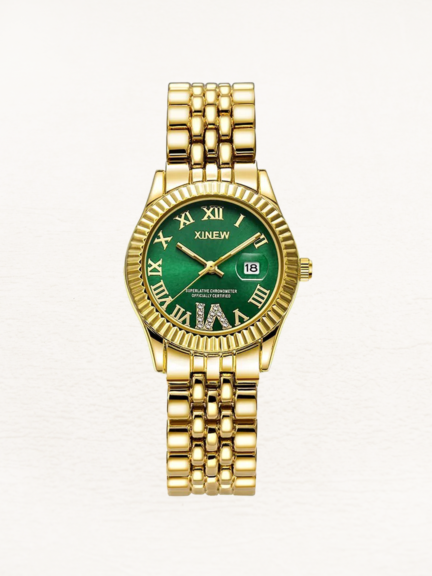 Loua - Quartz Dames Horloge Met Zirkonia Goud-Groen