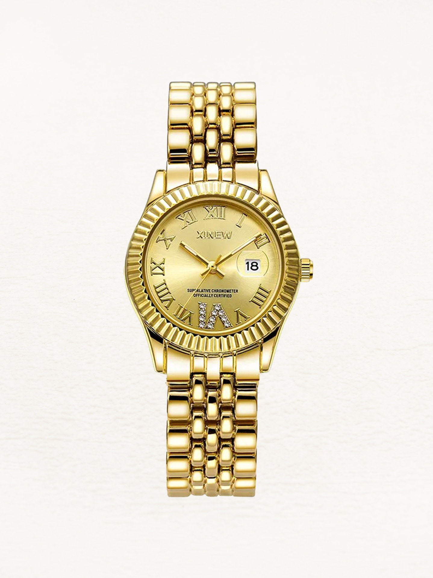 Izzy - Quartz Dames Horloge Met Zirkonia Goud-Goud