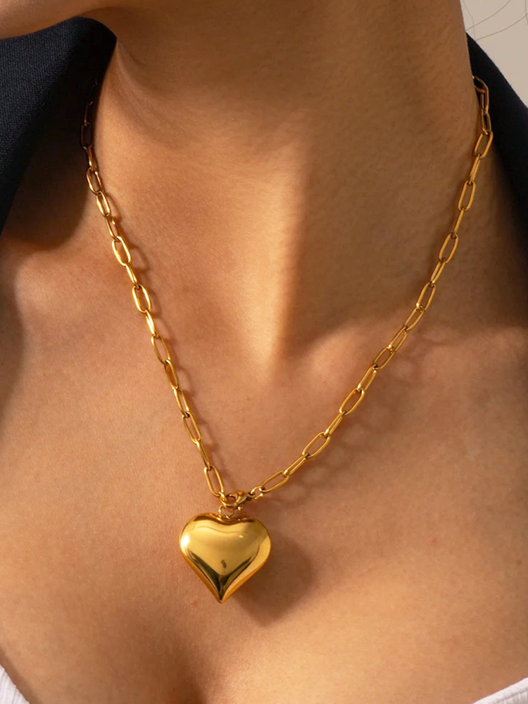 Annetta - Paperclip Hartjes Ketting Goud