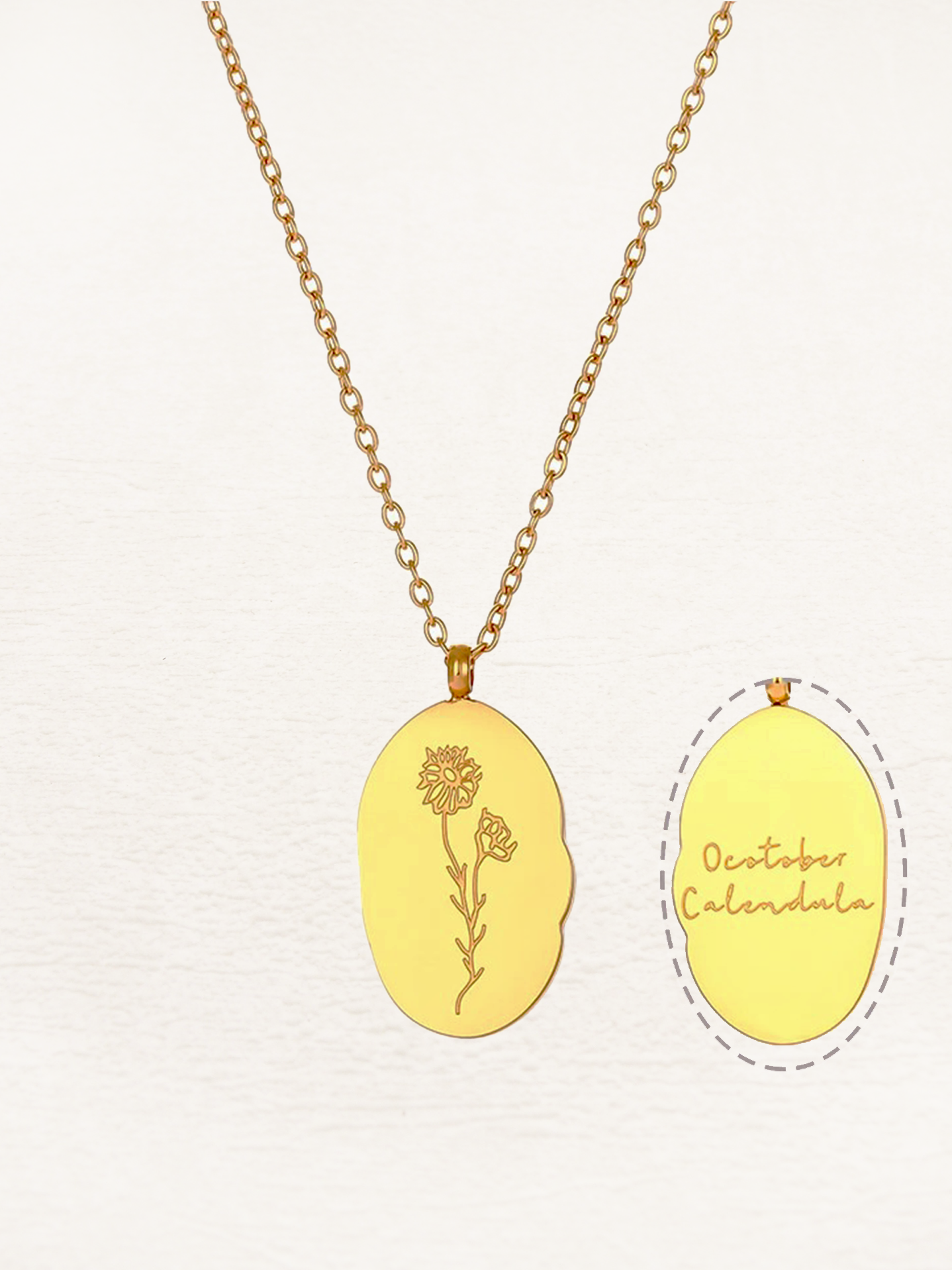 Rooske - Geboorte Bloem Ketting Ovaal Goud