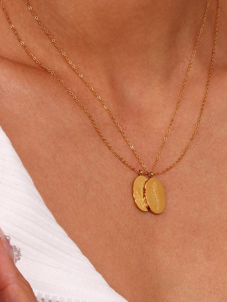 Rooske - Geboorte Bloem Ketting Ovaal Goud
