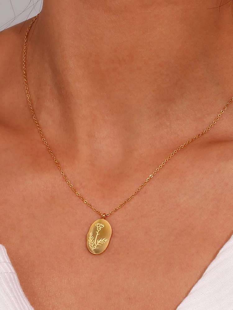 Rooske - Geboorte Bloem Ketting Ovaal Goud