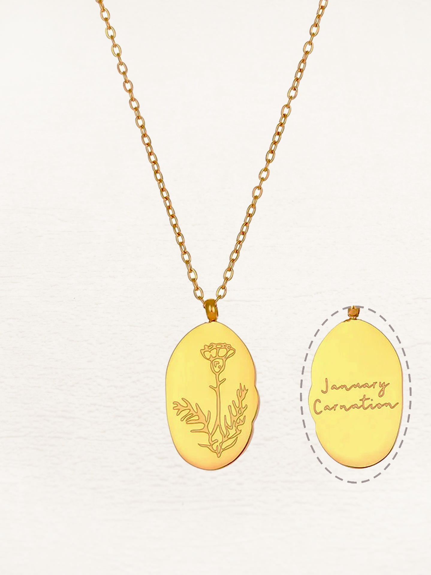 Rooske - Geboorte Bloem Ketting Ovaal Goud