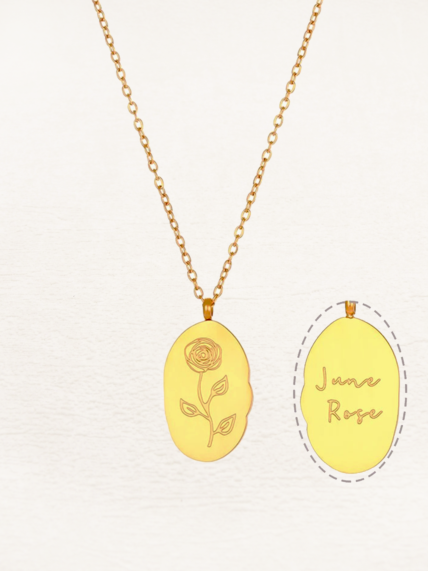 Rooske - Geboorte Bloem Ketting Ovaal Goud