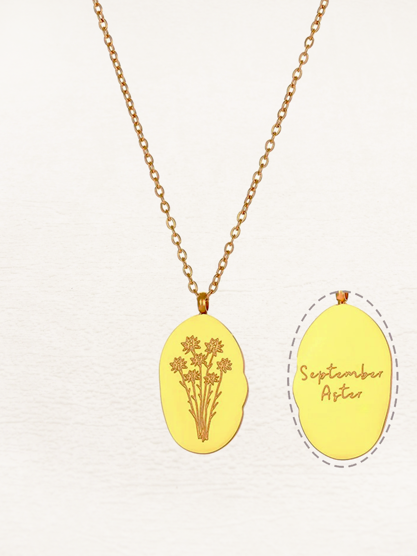 Rooske - Geboorte Bloem Ketting Ovaal Goud
