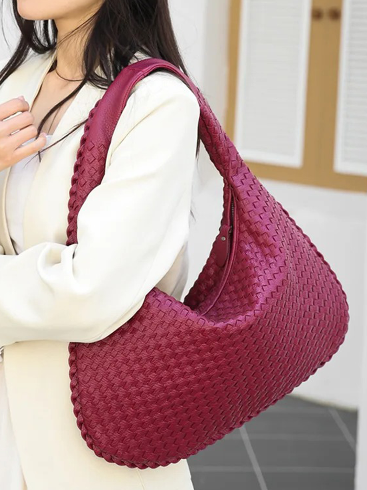 Anouk - Gevlochten Schoudertas voor Dames | Handtas | Designer Tas in Burgundy Rood