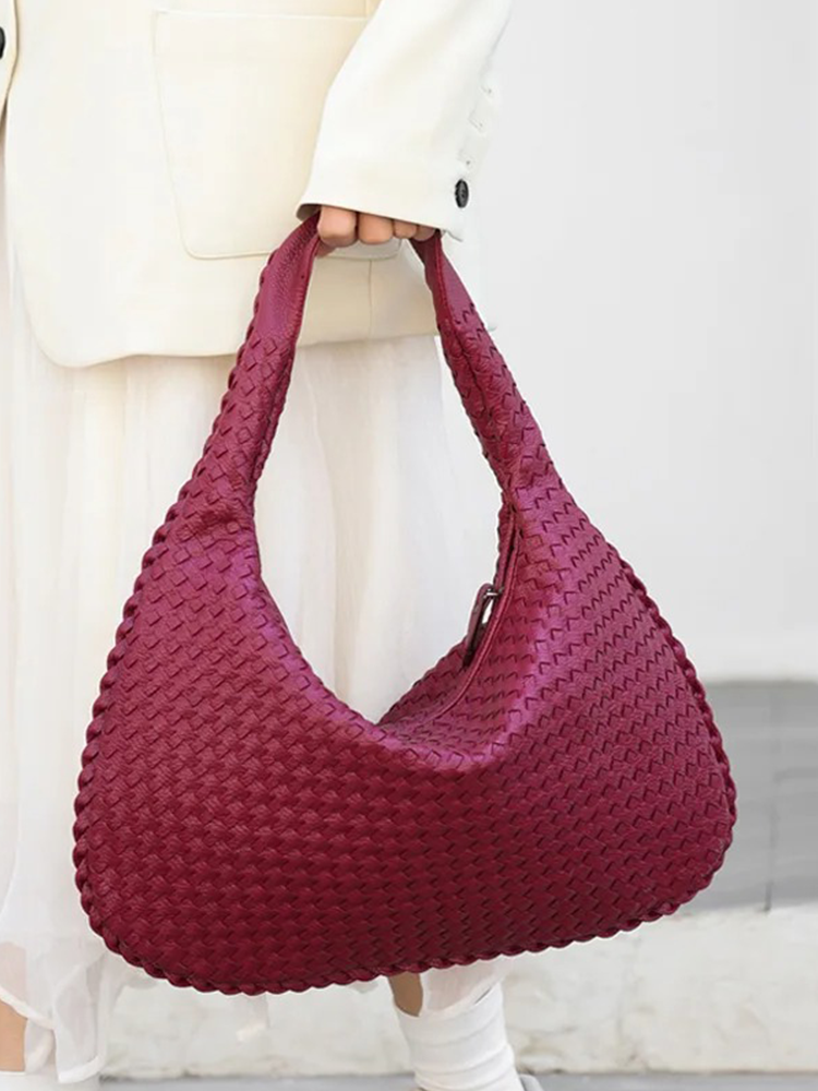 Anouk - Gevlochten Schoudertas voor Dames | Handtas | Designer Tas in Burgundy Rood