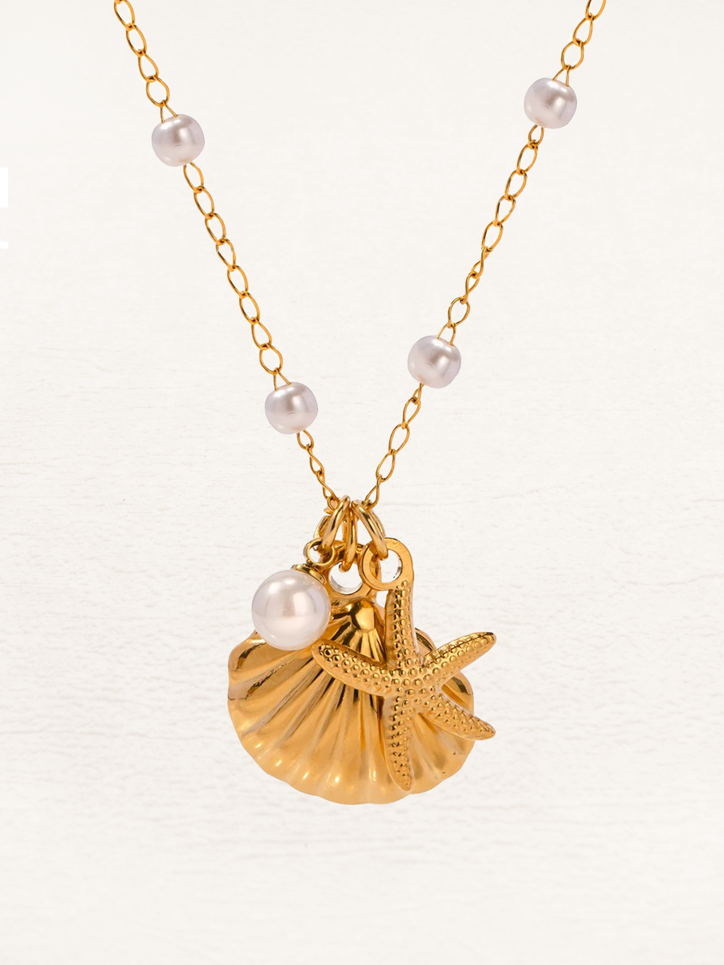 Ingeva - Schelp Parel Bedelketting Goud