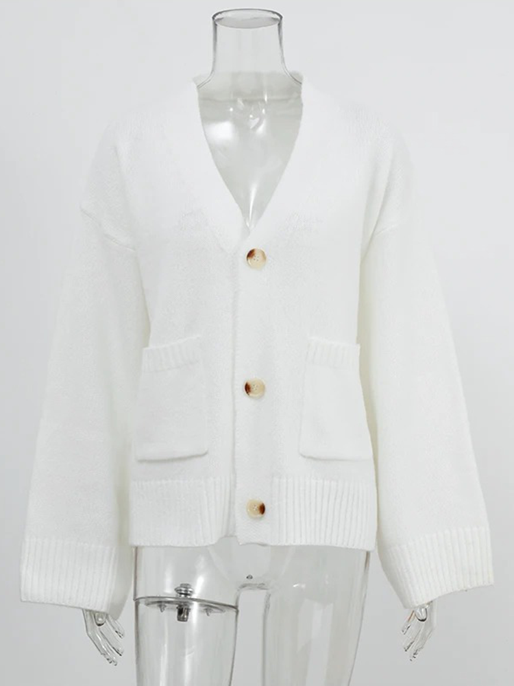 Elin - Elegant Dames Vest | Vest met Knopen | Sweater voor Vrouwen in Bruin/Wit