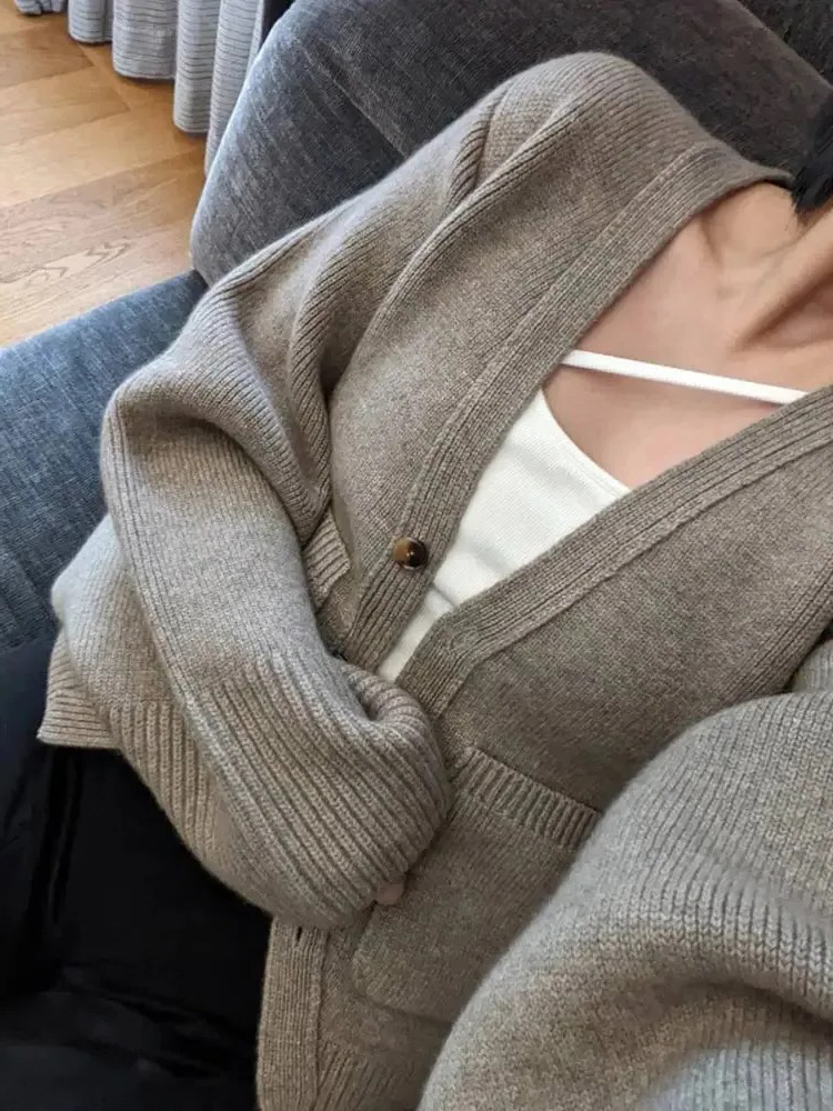 Marijke - Cardigan Sweater voor Dames | Vest met Zakken voor Vrouwen | Knoopvest in Khaki
