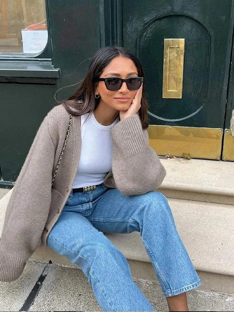 Marijke - Cardigan Sweater voor Dames | Vest met Zakken voor Vrouwen | Knoopvest in Khaki