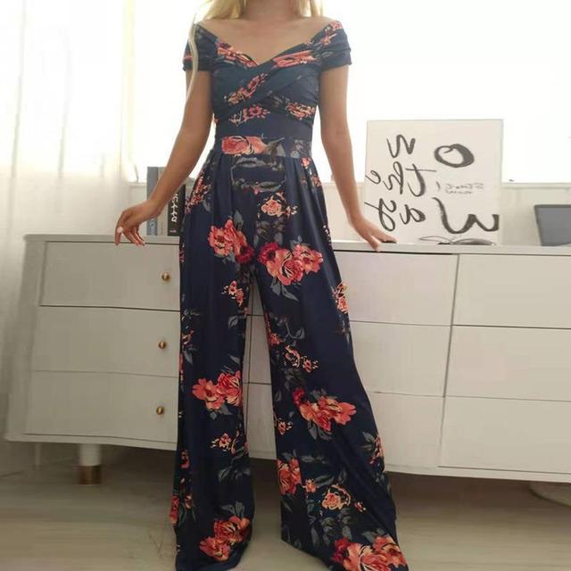 Holly - Maxi jumpsuit print off-shoulder v-hals