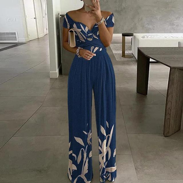 Holly - Maxi jumpsuit print off-shoulder v-hals