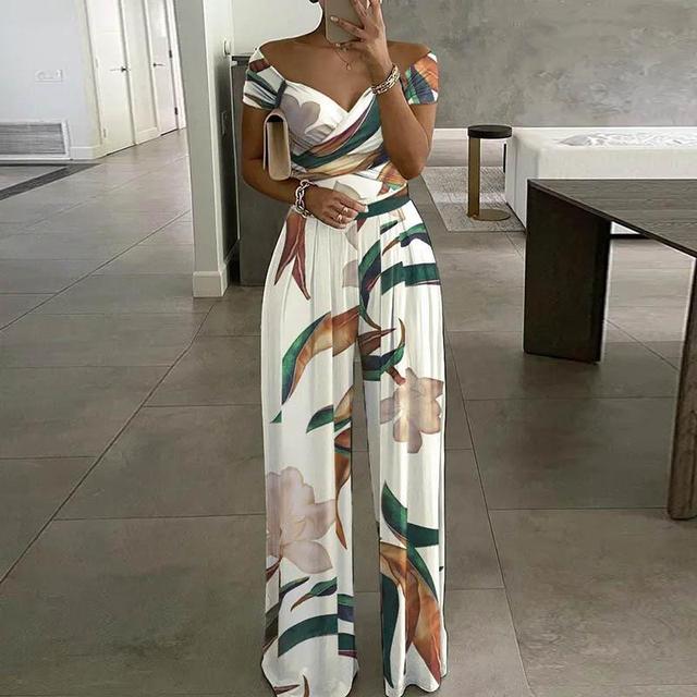 Holly - Maxi jumpsuit print off-shoulder v-hals