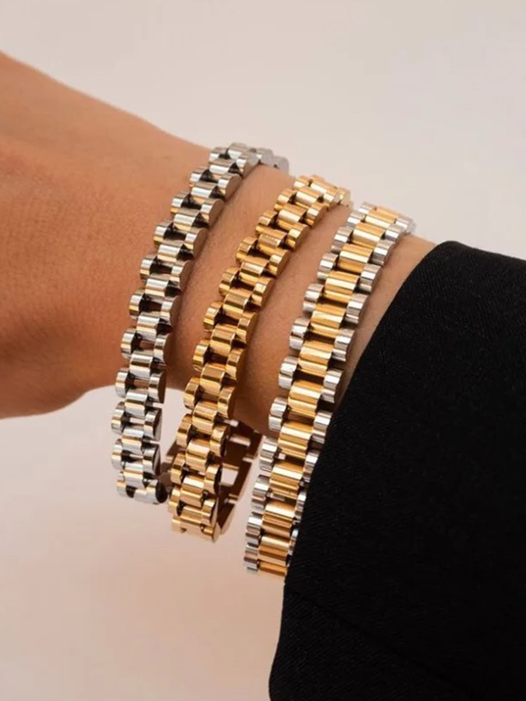 Digna - Brede Schakelarmband Goud-Zilver